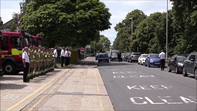 Guard of honour forms at Worthing Fire Station in honour of former firefighter