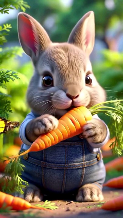 Cute baby bunny eating carrots in middle of the carrots farm #cutebunny #cuterabbit #pets