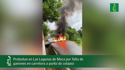 Protestan en Las Lagunas de Moca por falta de gaviones en carretera a punto de colapso