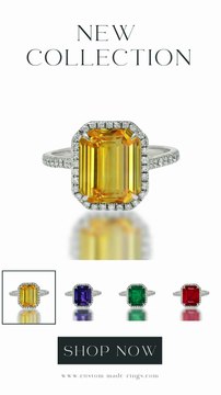 555 custom made unique emerald cut sapphire center stone and round diamond halo engagement ring