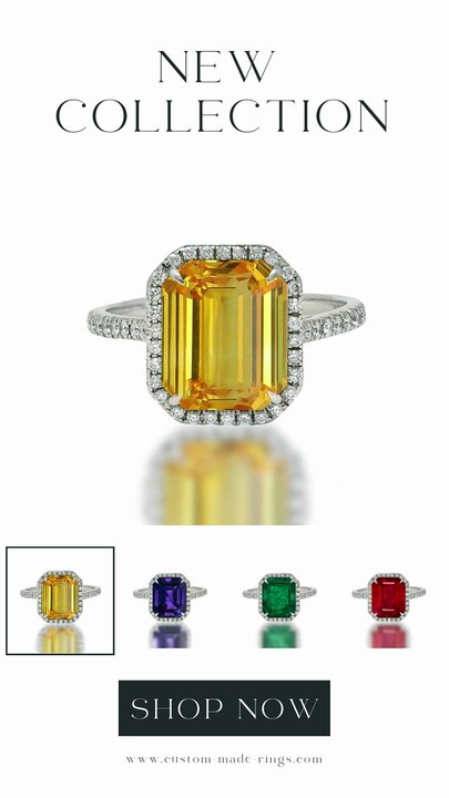 555 custom made unique emerald cut sapphire center stone and round diamond halo engagement ring