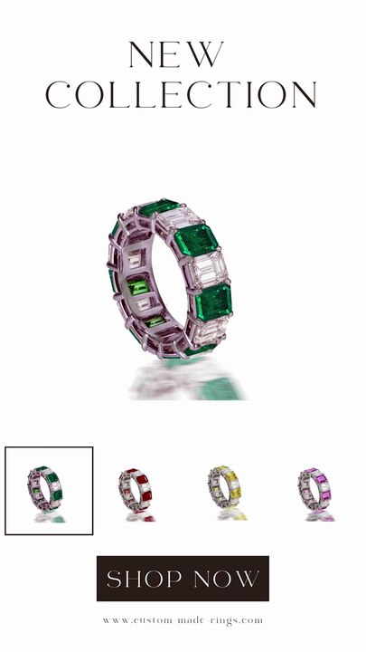 246 Custom Elegant Emerald-Cut Sapphire & Diamond Eternity Band wedding anniversary ring