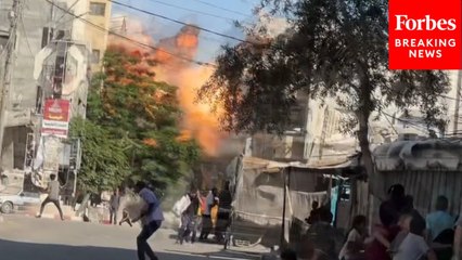Video Captures Exact Moment Israeli Airstrike Hits Building In Gaza's Bureij Refugee Camp
