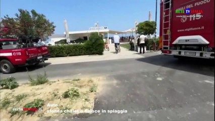 Auto sfonda chalet e finisce in spiaggia