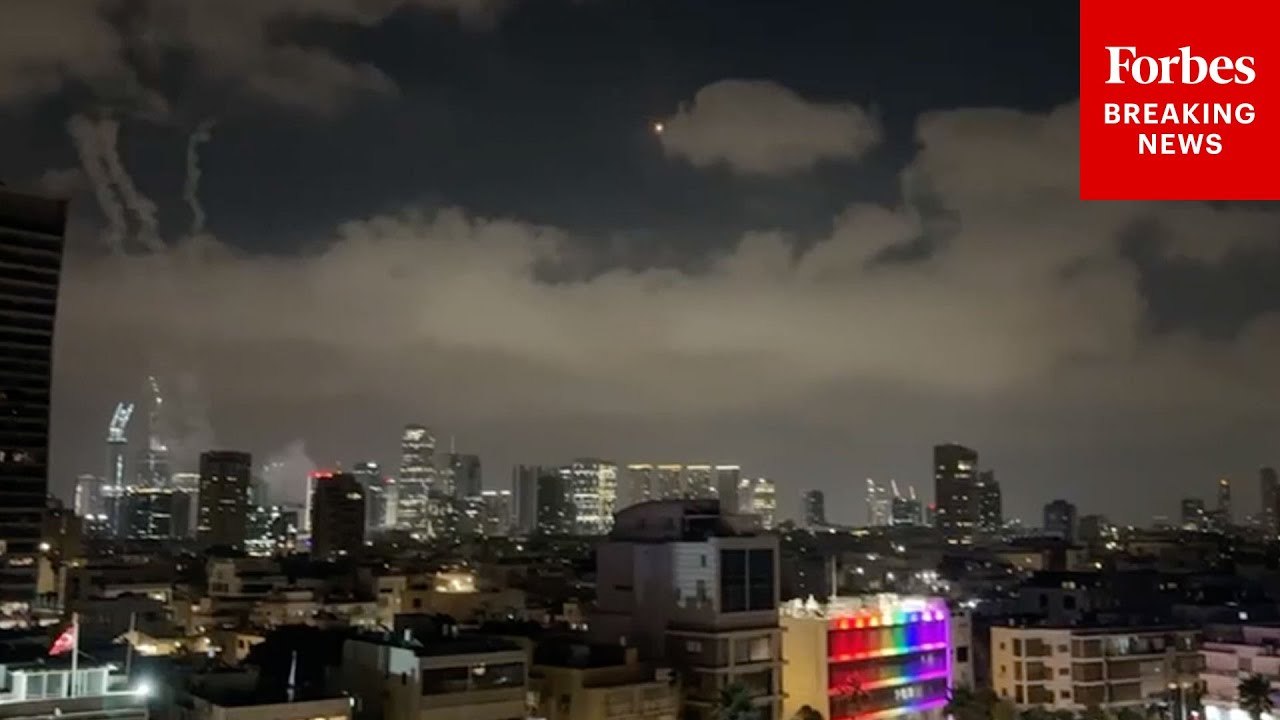 Explosions Are Seen In The Sky Above Tel Aviv, Israel, As Iran Continues Missile Strikes