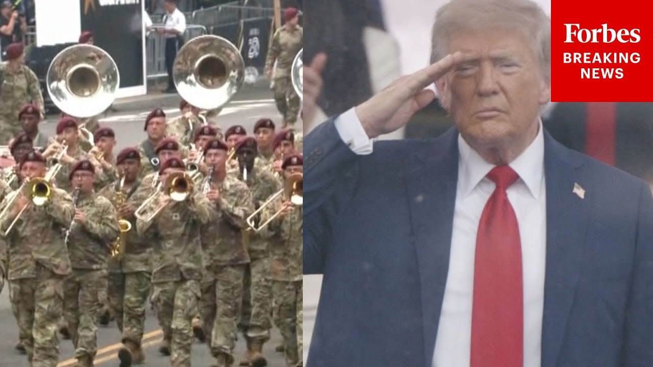 President Trump Salutes The Troops During The U.S. Army's 250th Birthday Parade