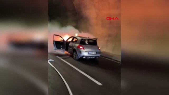 Tünelde yanan otomobil korkuttu