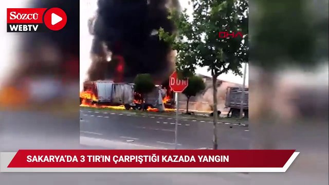 Sakarya'da karşı şeride geçen TIR, iki TIR'a çarptı