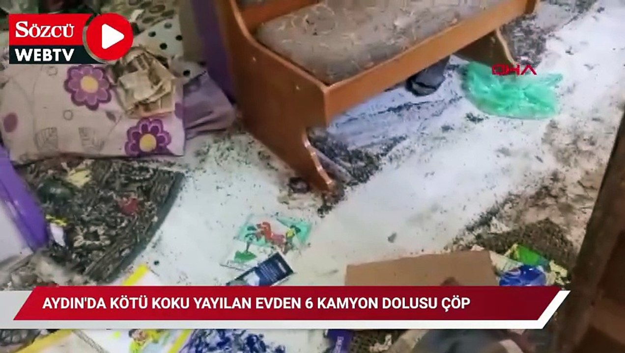 Aydın'da kötü koku yayılan evden 6 kamyon dolusu çöp
