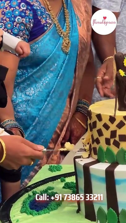 Moving Train Jungle Theme Cake | First Birthday Cakes Online Hyderabad | FloralXpress.in