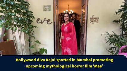 Bollywood diva Kajol spotted in Mumbai promoting upcoming mythological horror film ‘Maa’