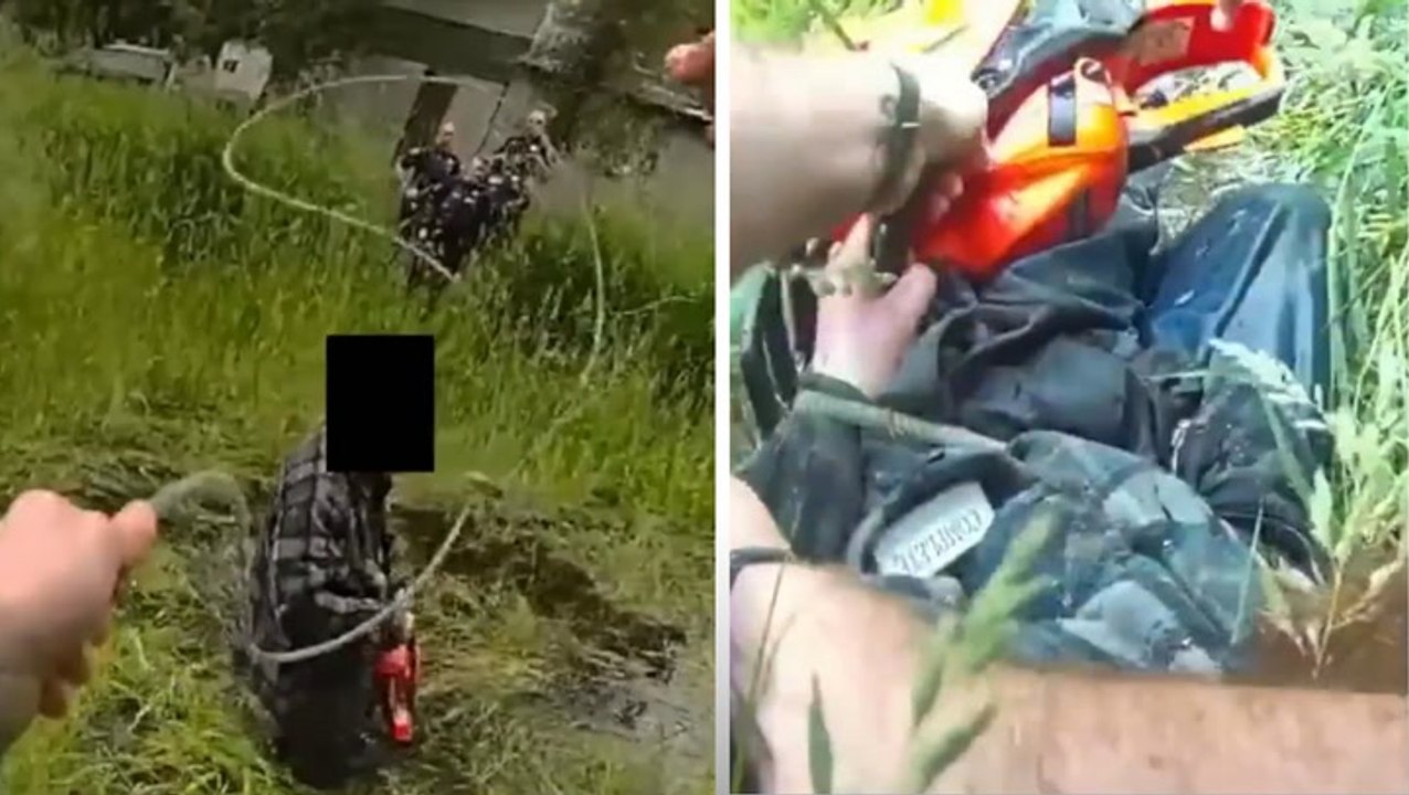 Police lasso chainsaw-wielding man and drag him from pond ‘after he chased father around yard’