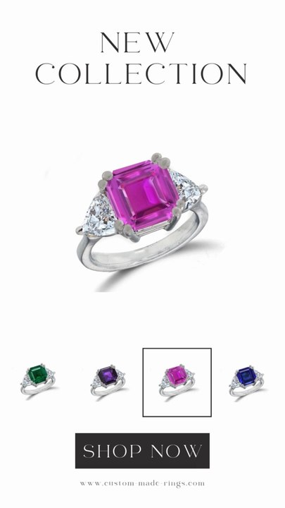 668 Custom Made Unique Asscher Sapphire & Heart Diamond Three-Stone Engagement Ring