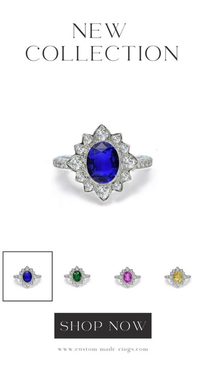 Custom made 1207 vintage inspired sapphire and diamond floral halo engagement rings