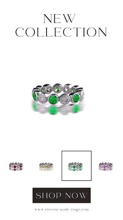 238 custom made unique stackable alternating bezel set round ruby and diamond eternity band ring