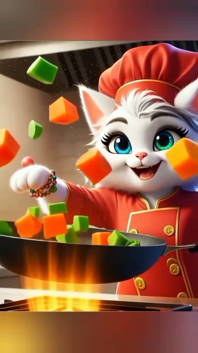 Cute Chef Cat Cooking Veggies 🐱🥕 | Funny Kids Short Animation #shortvideo #shorts #aicat