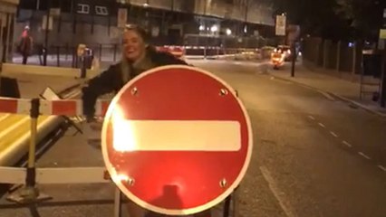 Girl gives her best road cone performance until a fun twist changes everything