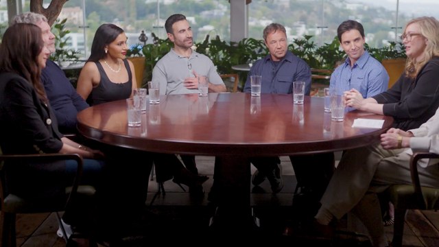 Brett Goldstein, John Wells, Liz Meriwether, Mindy Kaling, Paul W. Downs, Stephen Graham and Tracey Wigfield at the THR Producers Roundtable | THR Video