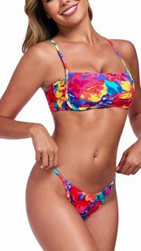 Untitled RELLECIGA Women Bandeau Bikini Set Adjustable Splicing Color High Cut Two Piece Bathing Suitsdesign