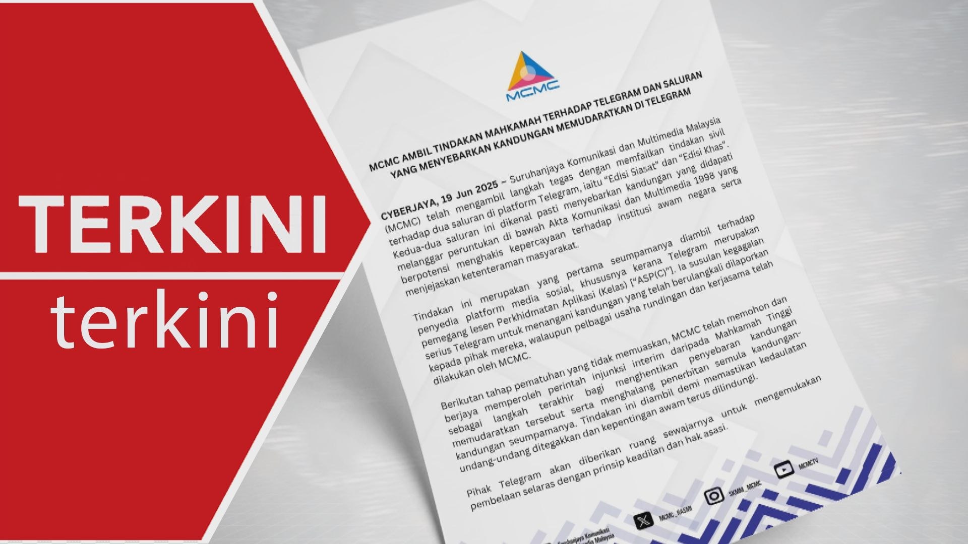 [TERKINI] MCMC ambil tindakan mahkamah terhadap Telegram