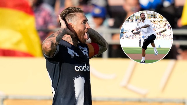 Sergio Ramos lanza la primera bola en el Dodgers-Padres
