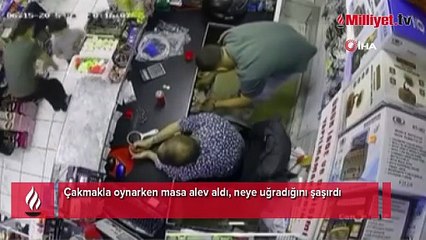 Masa alev aldı, aklı başından gitti