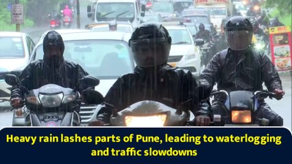 Heavy rain lashes parts of Pune, leading to waterlogging and traffic slowdowns
