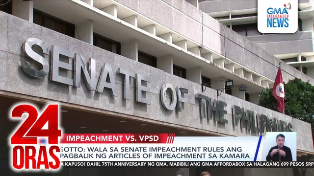 Sotto - Wala sa Senate impeachment rules ang pagbalik ng articles of impeachment sa Kamara | 24 Oras