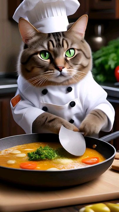 un chat qui cuisine