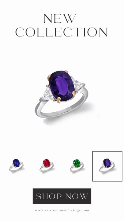 685 Custom Made Unique Oval Emerald & Trillion Diamond Three-Stone Engagement Ring