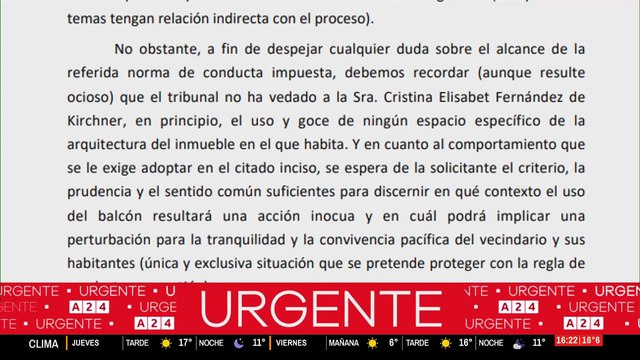 La respuesta del tribunal a Cristina por el uso del balcón: pidió criterio y prudencia y ratificó la tobillera electrónica