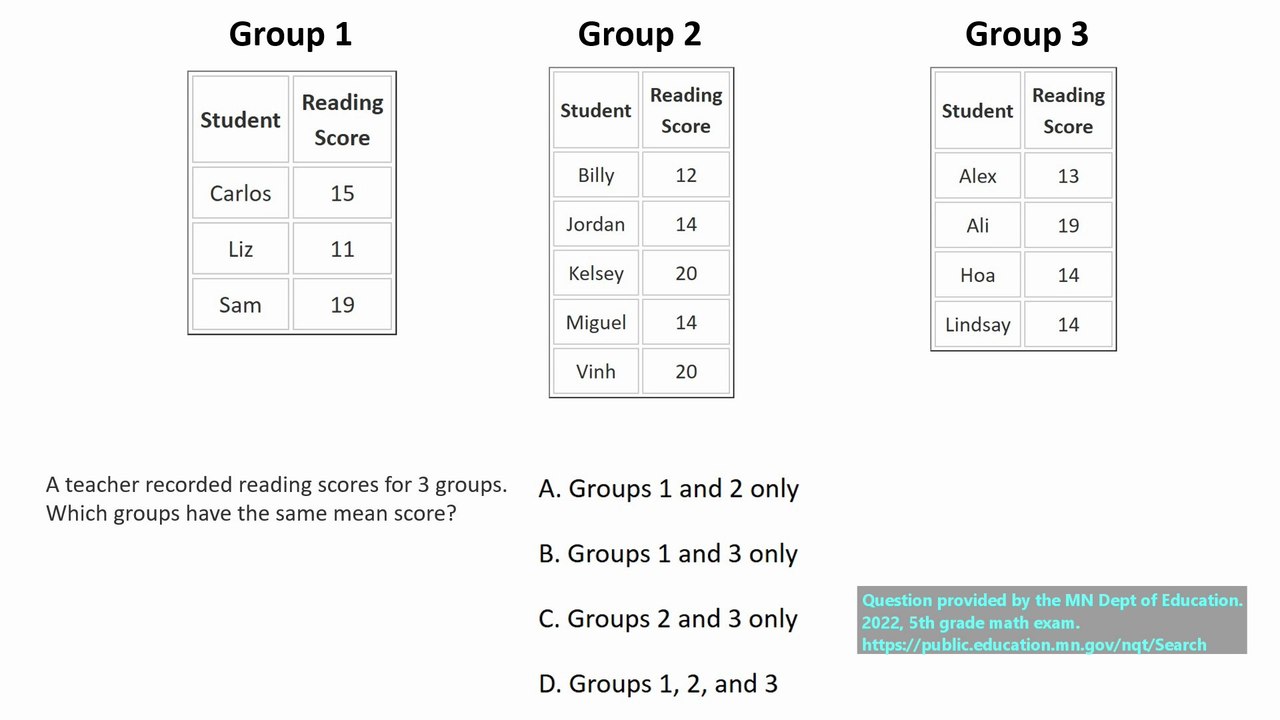 State exam question on averages (mean), question #1