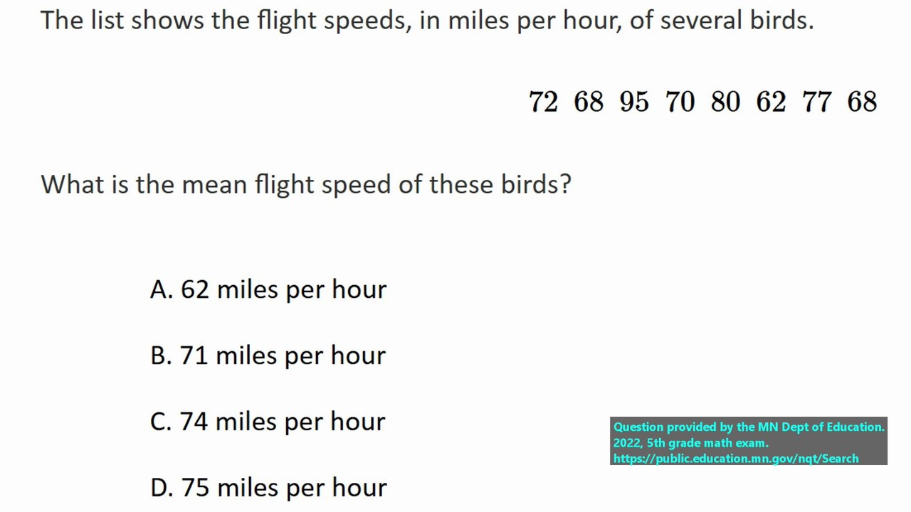 State exam question on averages (mean), question #2