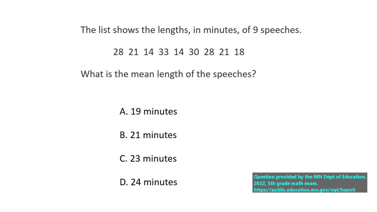 State exam question on averages (mean), question #3