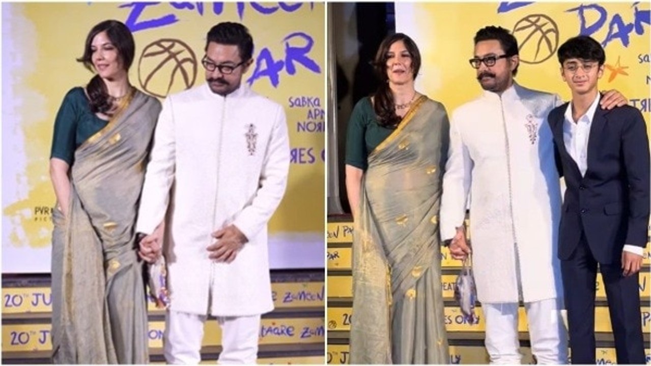 Video: Aamir Khan-Gauri Spratt hand-in-hand at Sitaare screening, son Azad joins