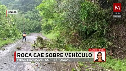Accidente en Hidalgo: automóvil sufre daños tras caída de rocas