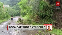 Accidente en Hidalgo: automóvil sufre daños tras caída de rocas