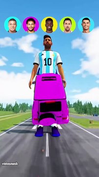 🚘CR7 vs Messi vs Vinicius vs Mbappe vs Messi Characters⚽ #beamngdrive #football #shorts #simulator