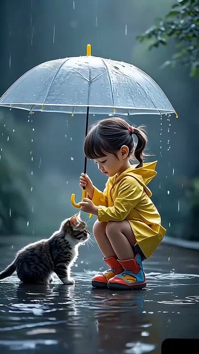 Cute Girl Save little Kitten in rain || INtellitoon  || Viral Cat || Ai Video || Animation Video