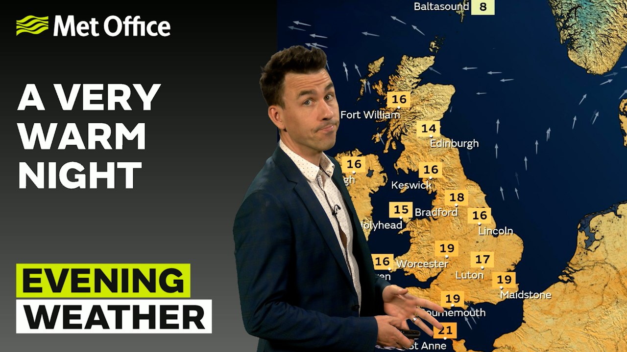 Met Office Evening Weather Forecast 20/06/2025 - Warm and fine