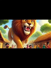 Giant lion entered in the village