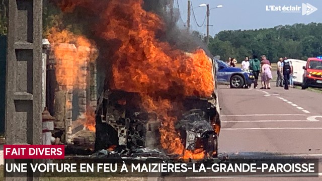 Une voiture en feu et un nuage de fumée noire ce vendredi à Maizières-la-Grande-Paroisse (Aube)