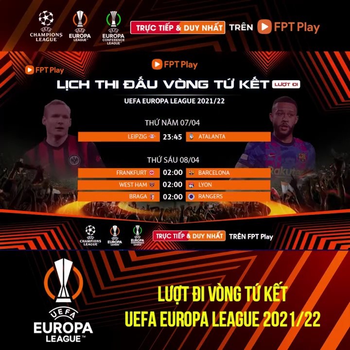 Vòng tứ kết Lượt Đi UEFA Europa League 2021/22 | Trailer trên Truyền Hình FPT Play