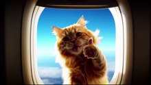 Thumbs-Up Cat Outside the Airplane Window 비행기 창밖에서 엄지척 고양이