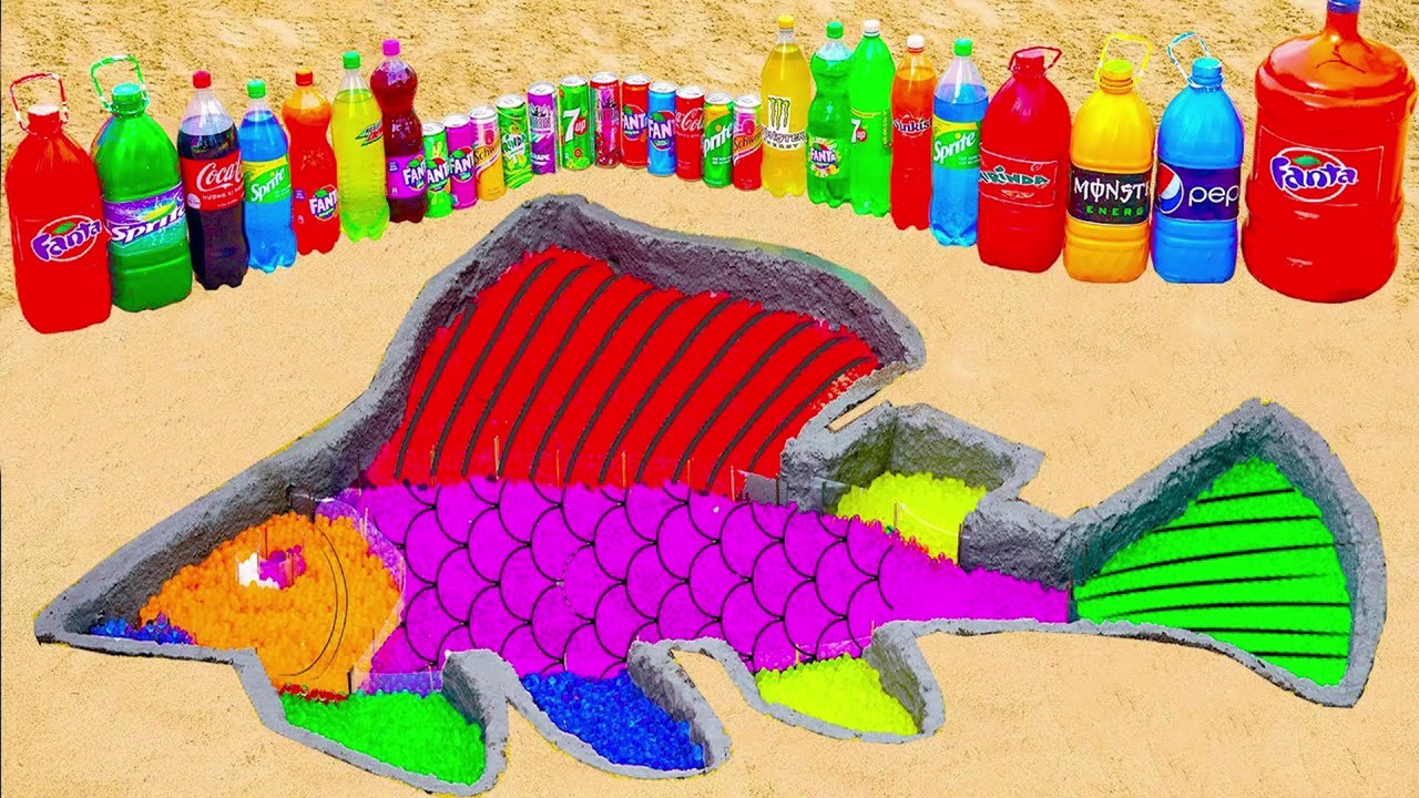 How to make Rainbow Cleaner Fish with Orbeez, Big Fanta,Mirinda, Coca Cola, Mentos & Popular Sodas