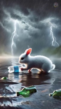 A little rabbit floating in the middle of a heavy rainstorm #RabbitRescue #CuteAnimals #AnimalRescue