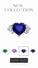 527 custom made unique heart sapphire & heart diamond accent three stone engagement ring