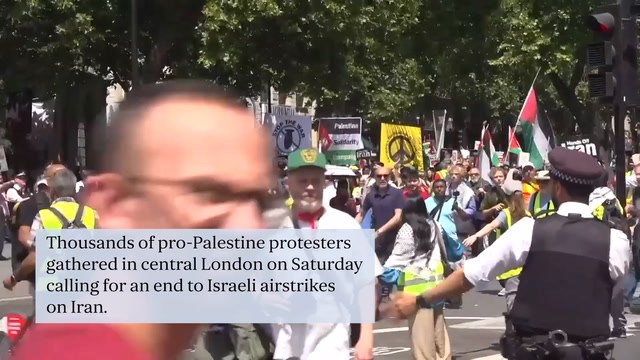 Thousands march in pro-Palestine rally through London as arrest made after bottle thrown