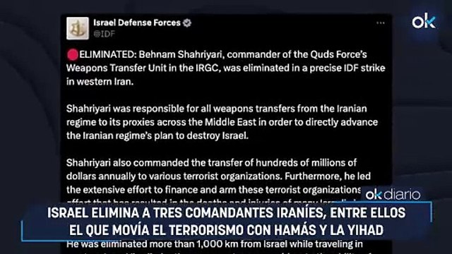 Israel elimina a tres comandantes iraníes, entre ellos el que movía el terrorismo con Hamás y la Yihad