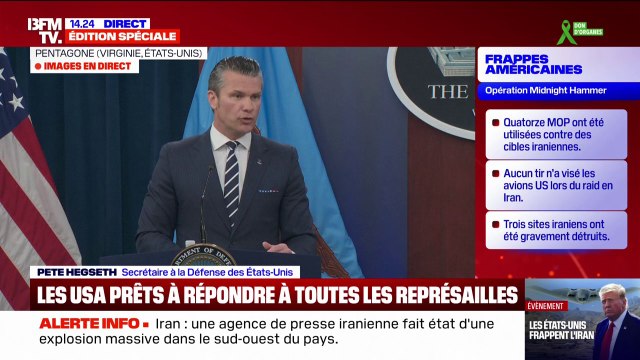 Frappes américaines en Iran: Il s'agissait d'une part de continuer à défendre Israël, mais c'était une mission américaine avant tout , explique Pete Hegseth, secrétaire à la Défense des États-Unis